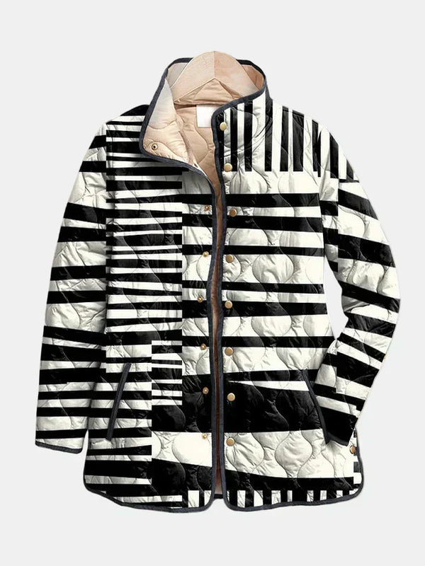 Miren | Schwarze und Weiße Abstrakte Steppjacke