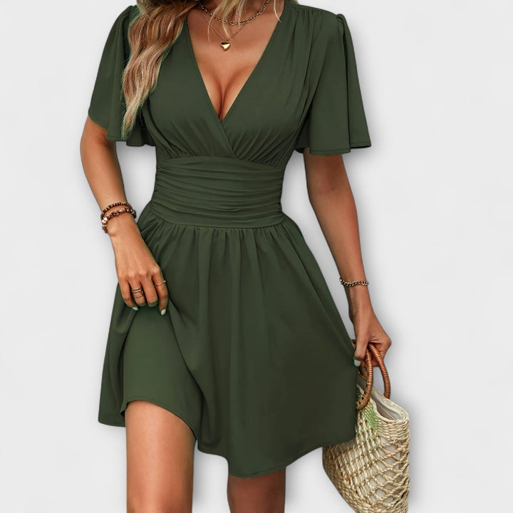 Winslet | Kleid mit gefaltetem Gürtel und V-Ausschnitt