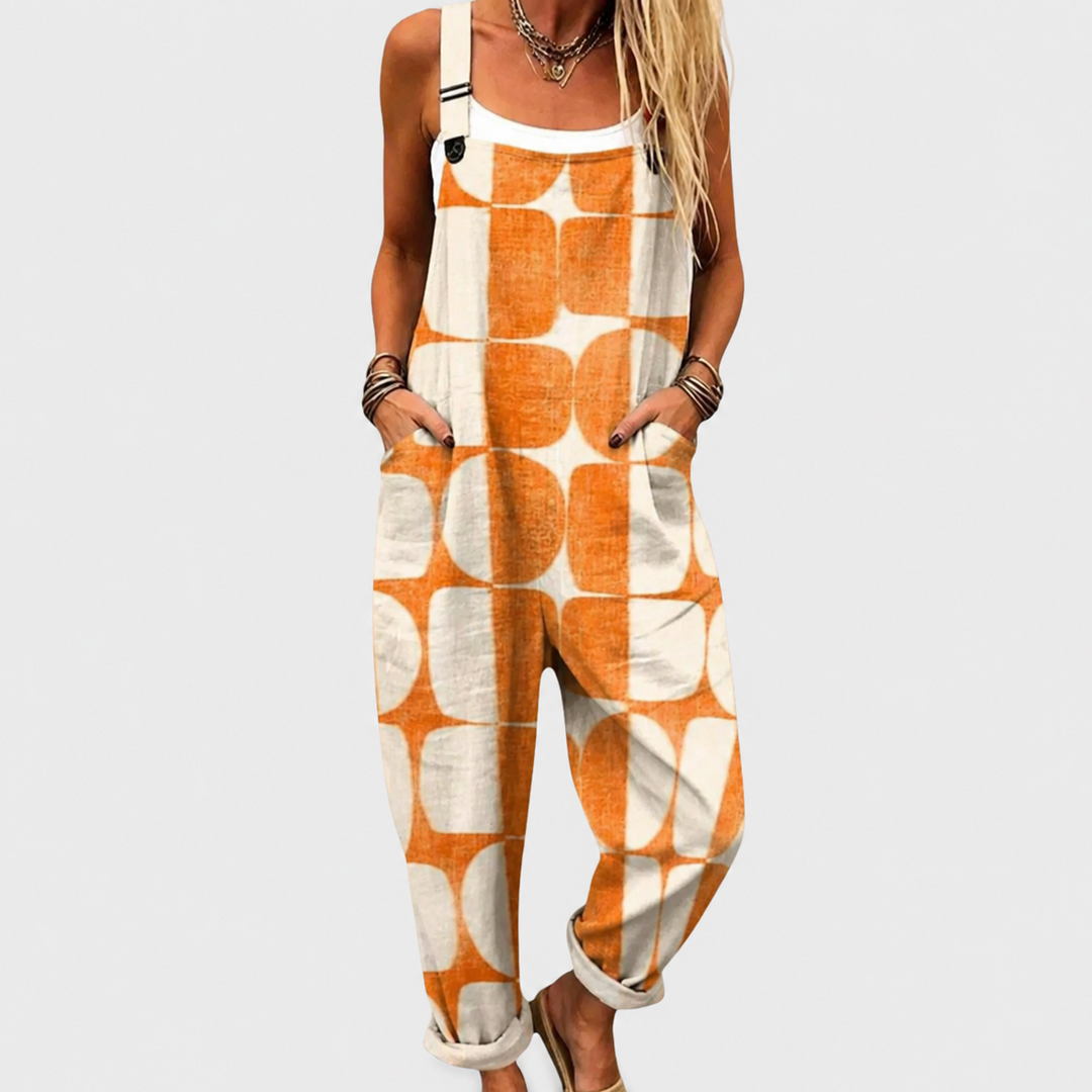 Retro Latzhose mit Kreisen Orange für Damen