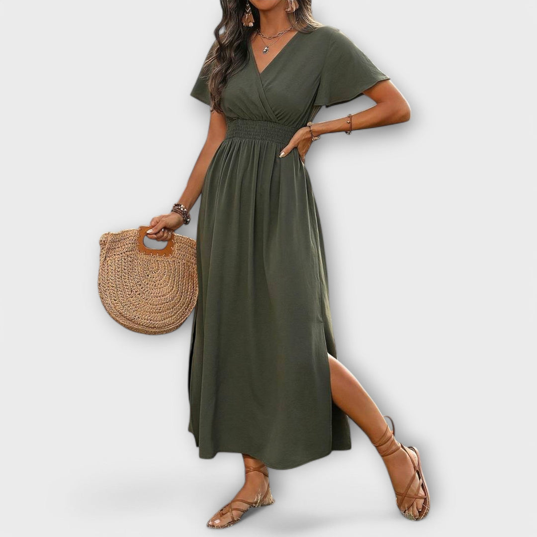 Heather | Elegantes Boho-Kleid mit V-Ausschnitt und langen Ärmeln