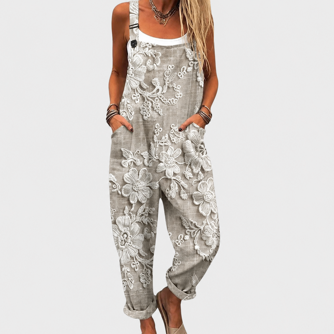 Latzhose mit Blüten in Spitzen-Optik für Damen