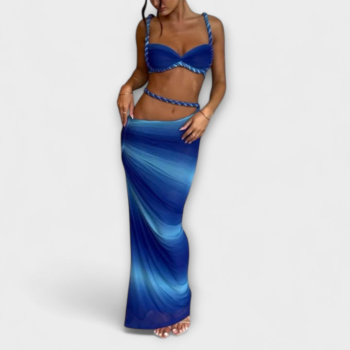 Jane | Stilvolles Gradient Geflochtenes Crop Top & Overskirt Duo