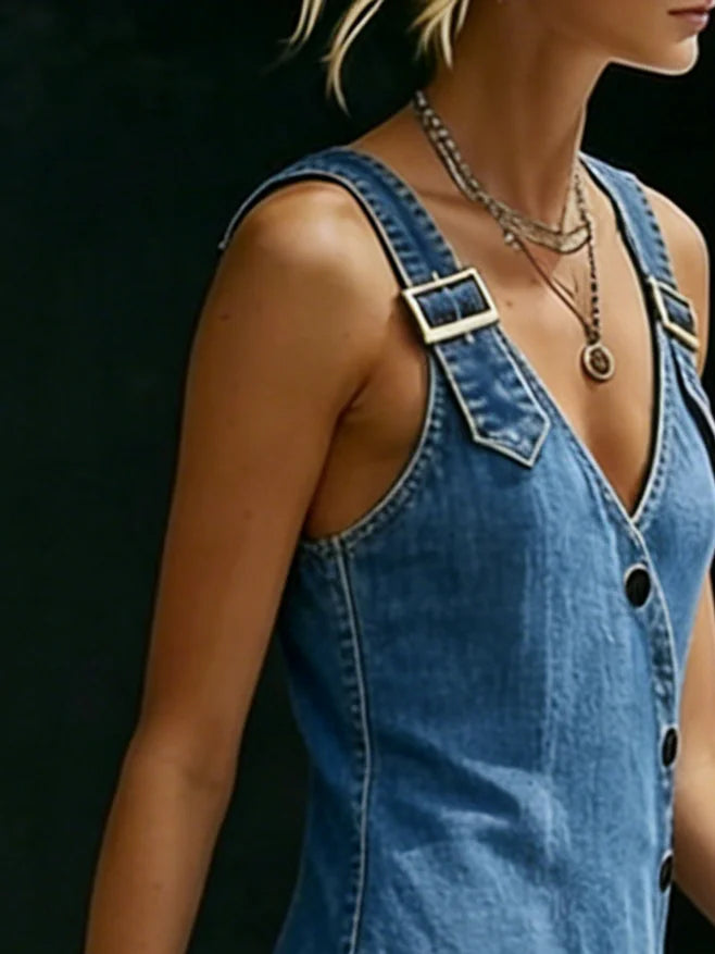 Gudrun - Lange Denimrobe mit Knöpfen