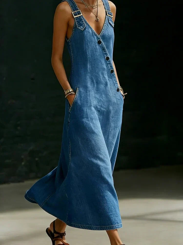 Gudrun - Lange Denimrobe mit Knöpfen