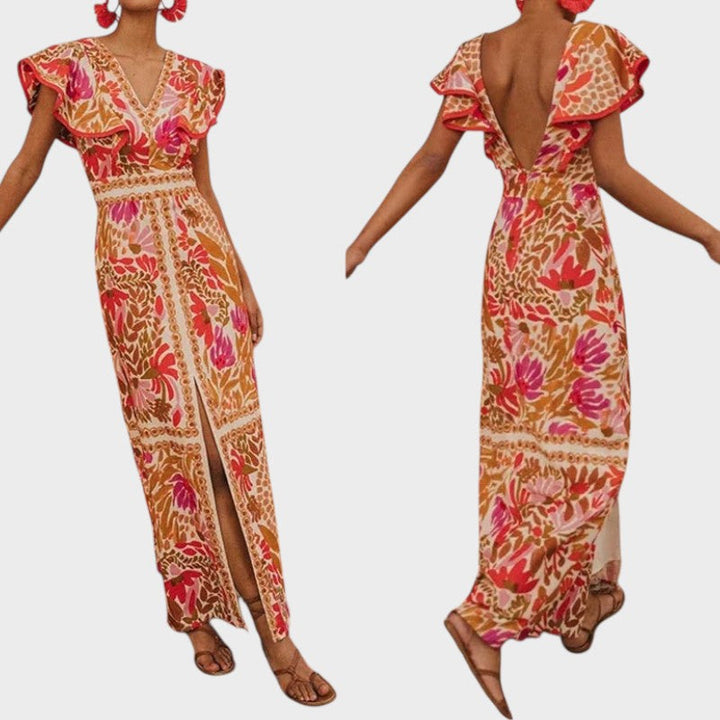 Jessy | Midi-Kleid mit V-Ausschnitt und Schlitz