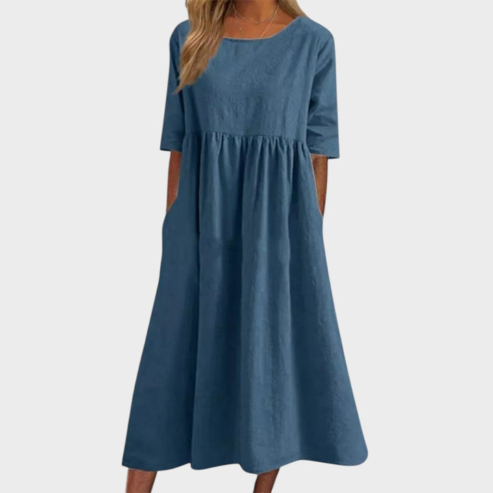 Lucia | Baumwollkleid mit Rundhalsausschnitt und Taillendetail