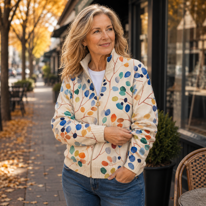 Imogene™ | Botanischer Blattdruck Zip-Cardigan