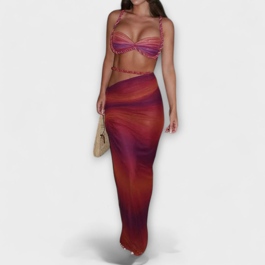 Jane | Stilvolles Gradient Geflochtenes Crop Top & Overskirt Duo