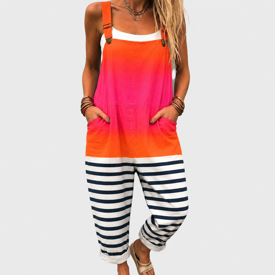 Latzhose Color-Block Orange-Marine für Damen