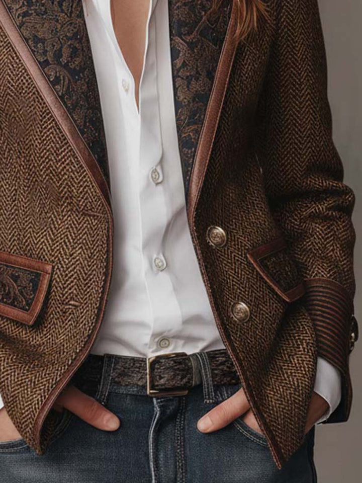 Damen Blazer mit Fischgrätmuster