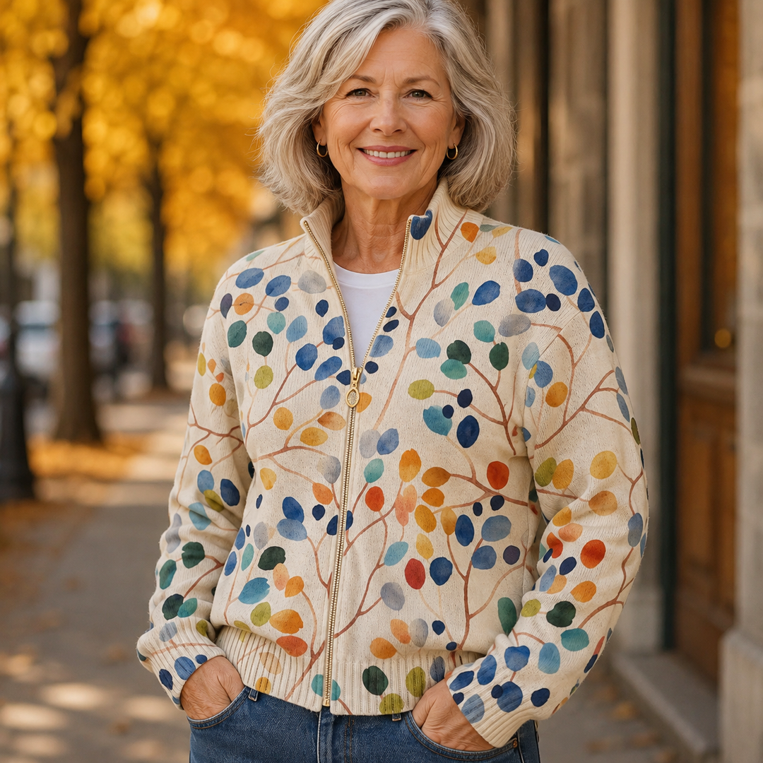 Imogene™ | Botanischer Blattdruck Zip-Cardigan