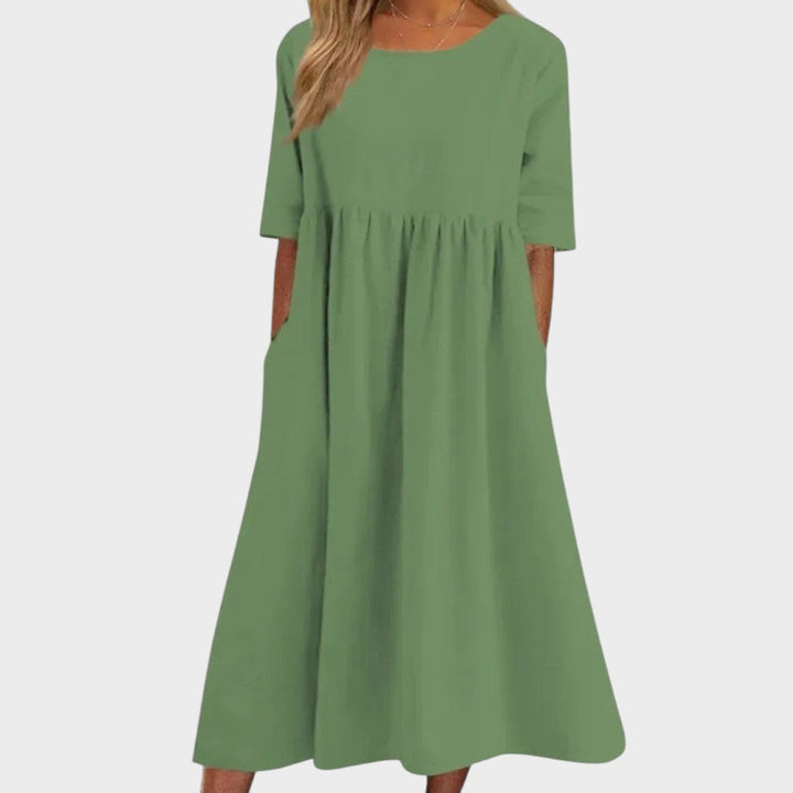 Lucia | Baumwollkleid mit Rundhalsausschnitt und Taillendetail