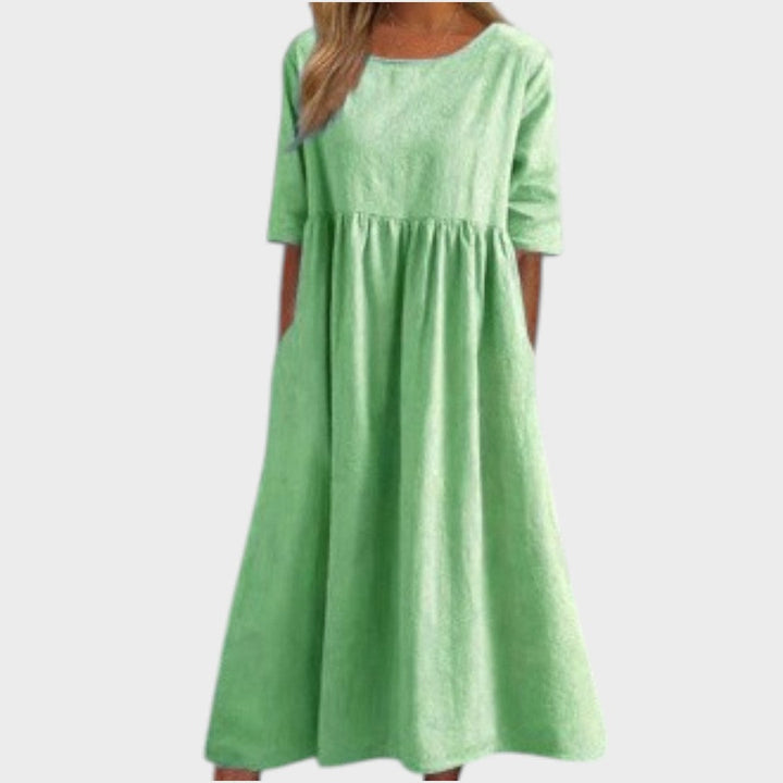 Lucia | Baumwollkleid mit Rundhalsausschnitt und Taillendetail