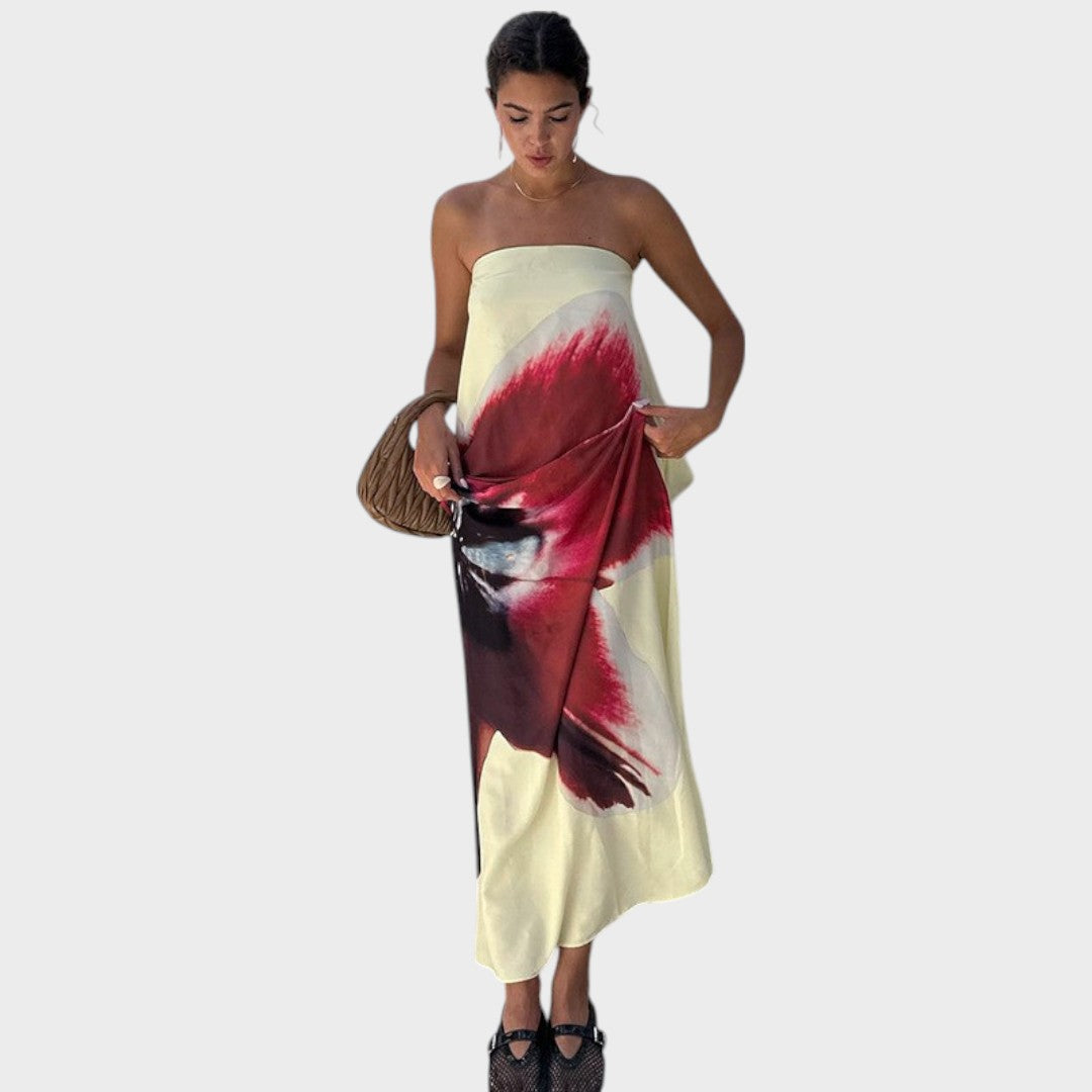 Blumen | Rückfreies Kleid mit verstellbarem Schnallenverschluss