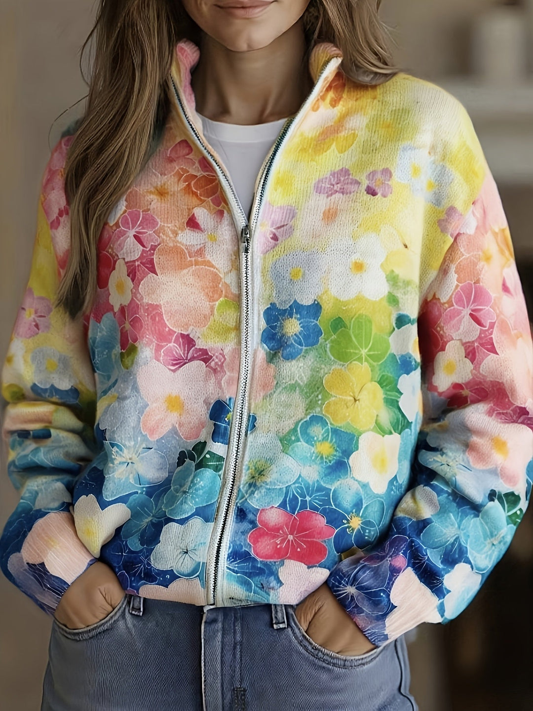 Augusta™ | Aquarell Floral Ombre Zip Cardigan