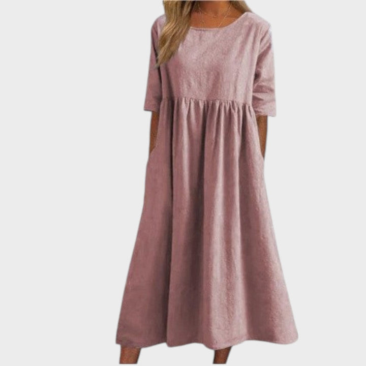 Lucia | Baumwollkleid mit Rundhalsausschnitt und Taillendetail
