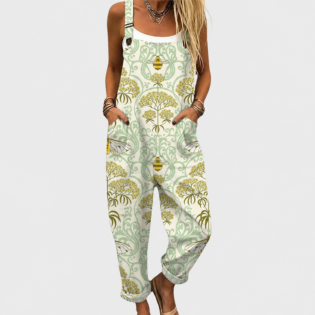 Latzhose mit Bienen und Ranken Creme für Damen