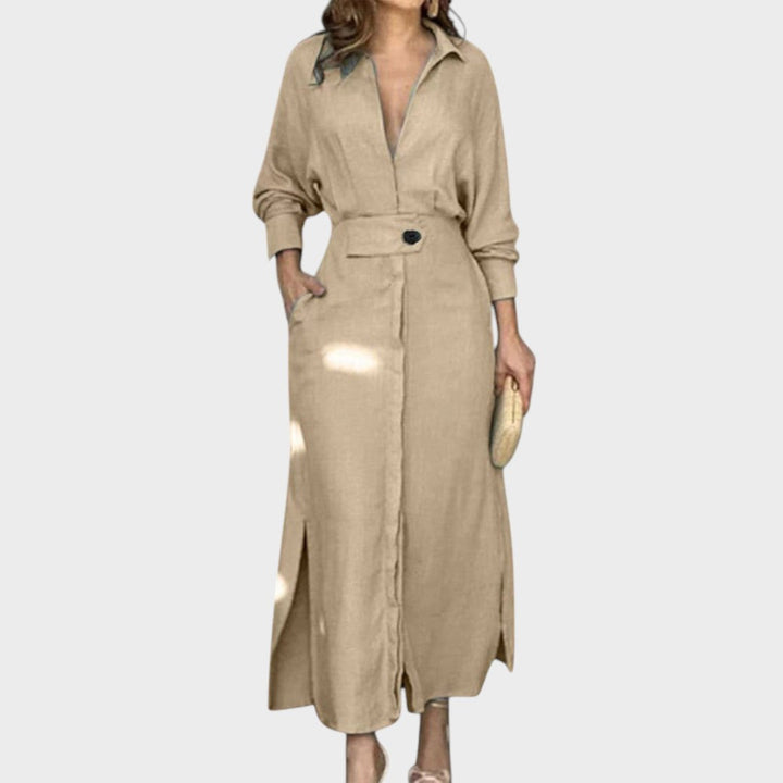 Jeanette | Langes Kleid mit V-Ausschnitt