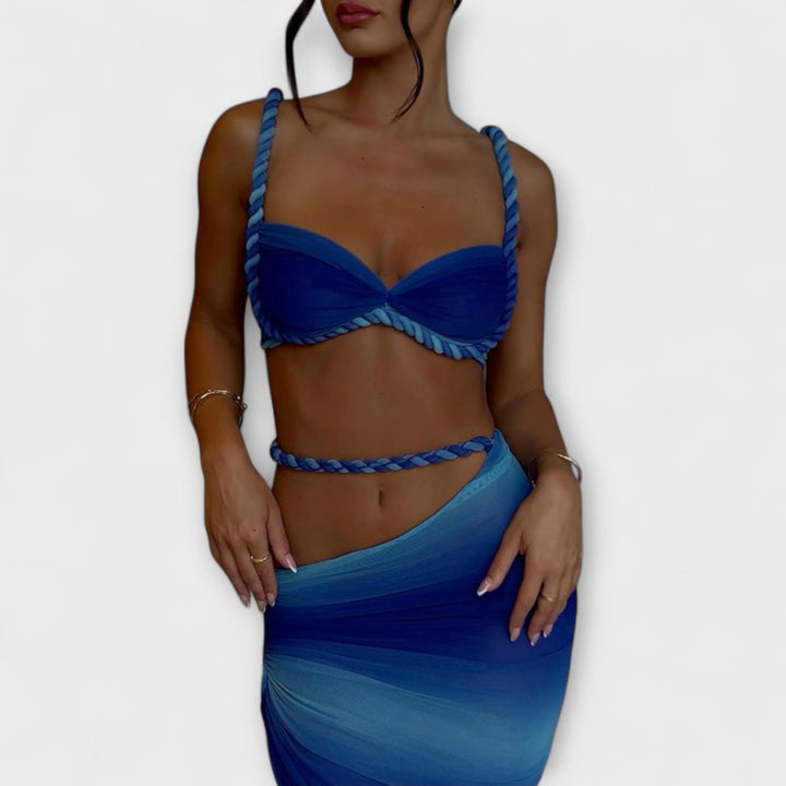Jane | Stilvolles Gradient Geflochtenes Crop Top & Overskirt Duo