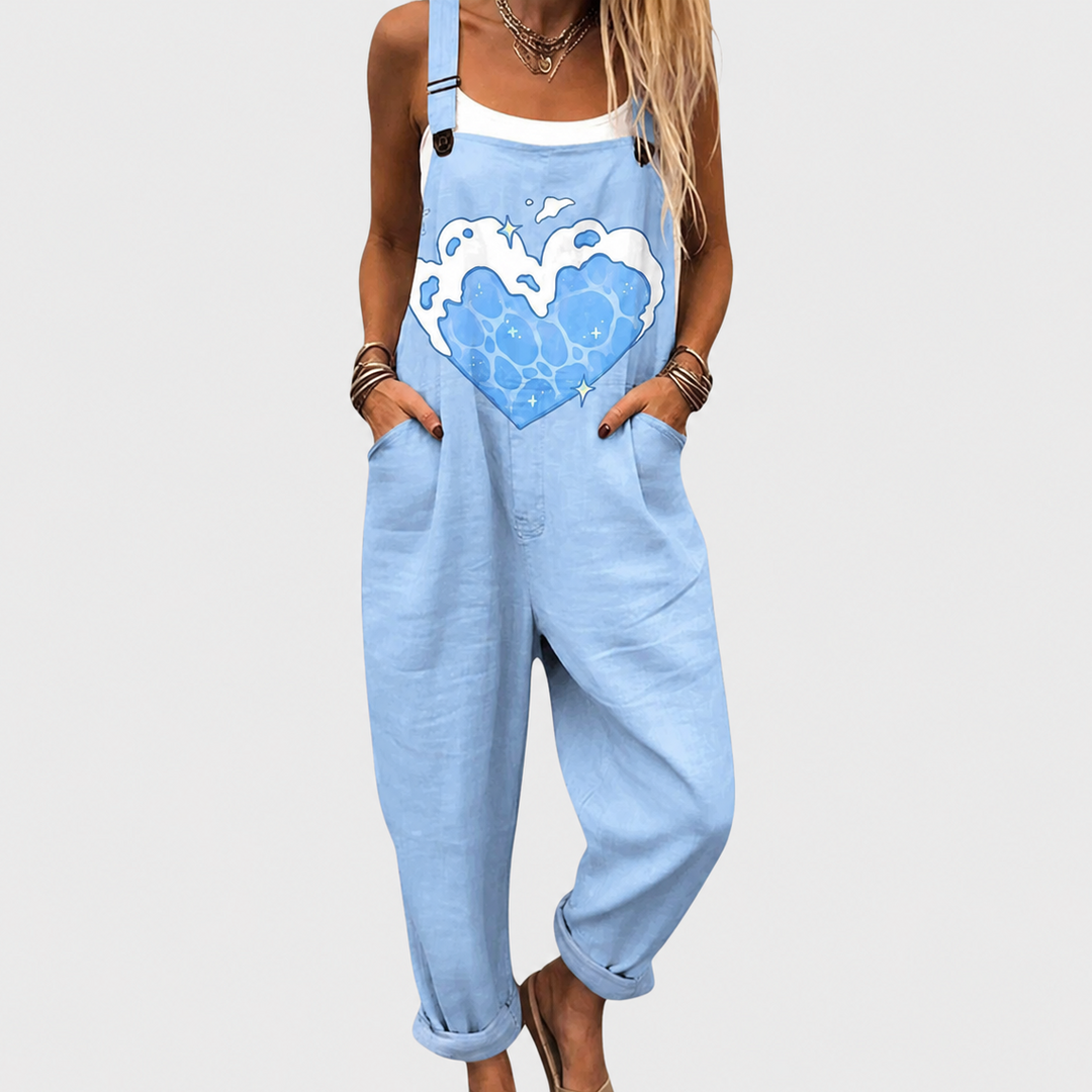 Hellblaue Latzhose mit Wellen-Herz für Damen