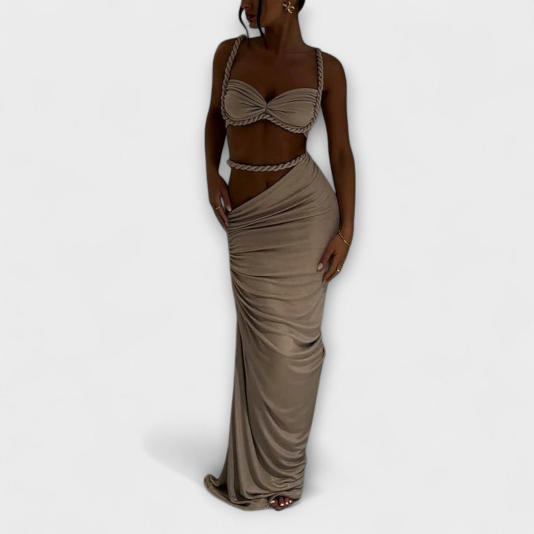 Jane | Stilvolles Gradient Geflochtenes Crop Top & Overskirt Duo