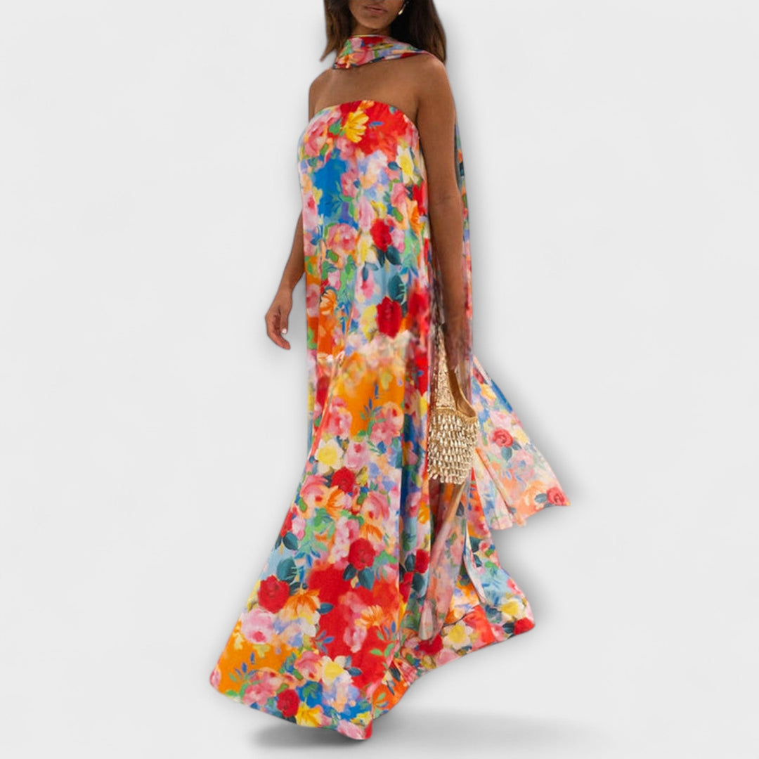 Harlow | Maxikleid mit floralem Druck und schulterfreiem Design