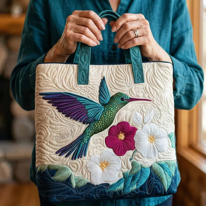 Handgefertigte Tasche | Kolibri und weiße Blume
