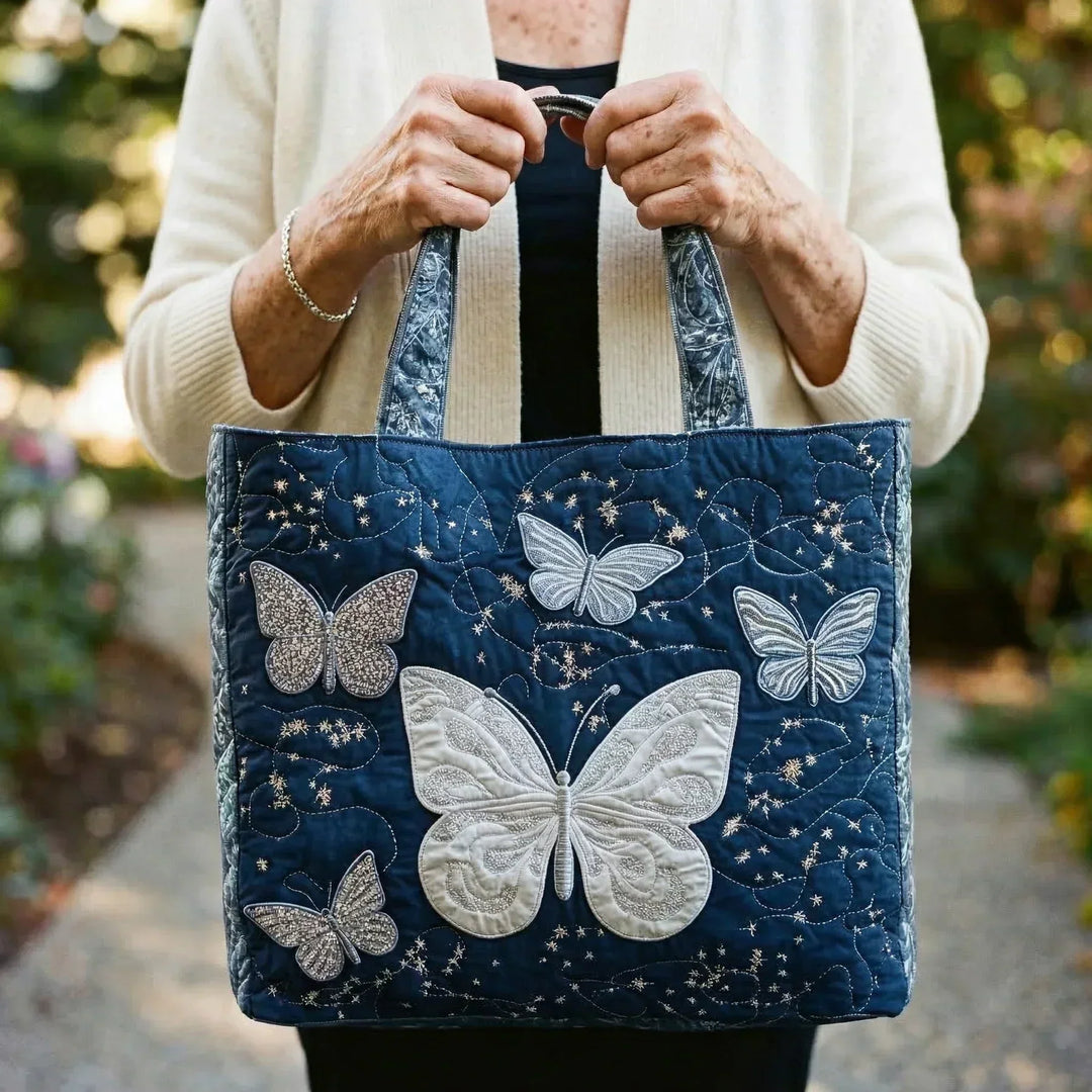 Handgefertigte Tasche | Silberner Schmetterling