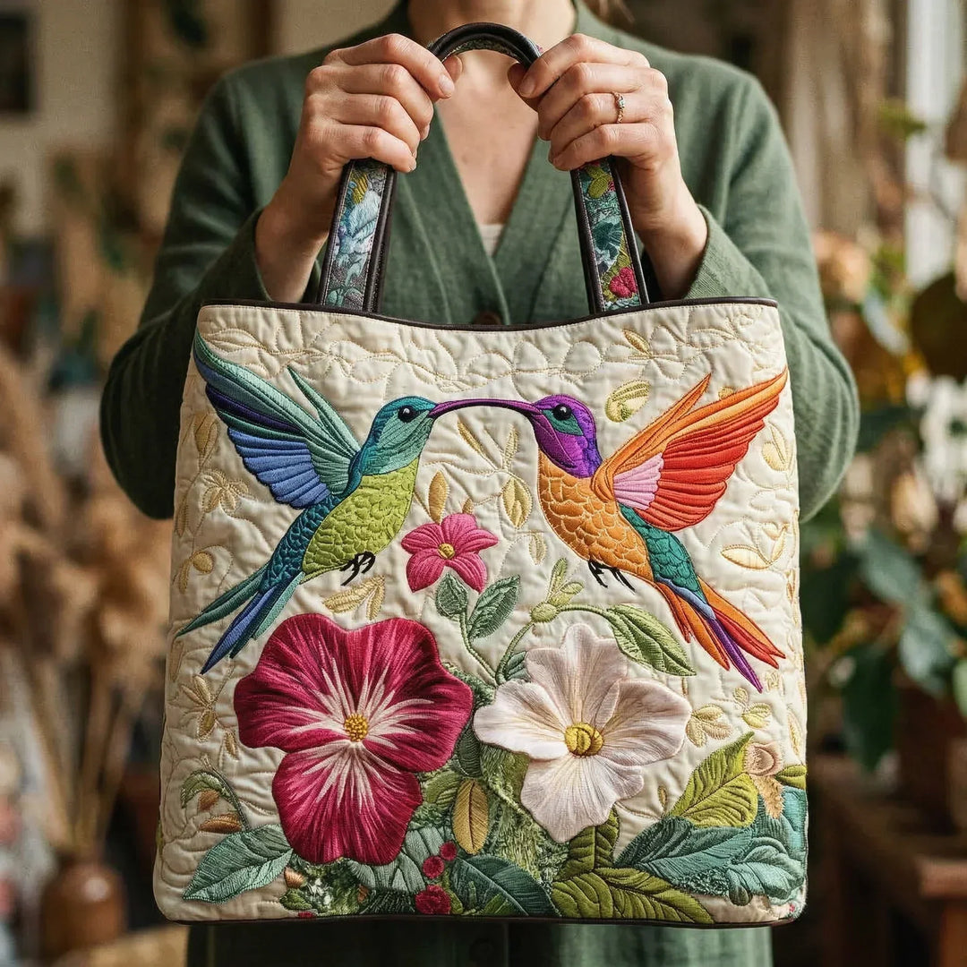 Handgefertigte Tasche | Kolibri und weiße Blumen