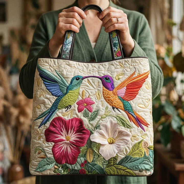 Handgefertigte Tasche | Kolibri und weiße Blumen