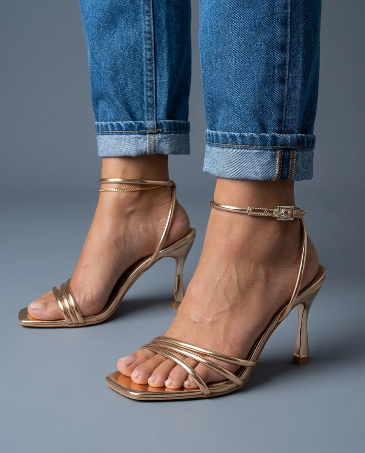 Aurora | Gold Metallic Riemchenheels