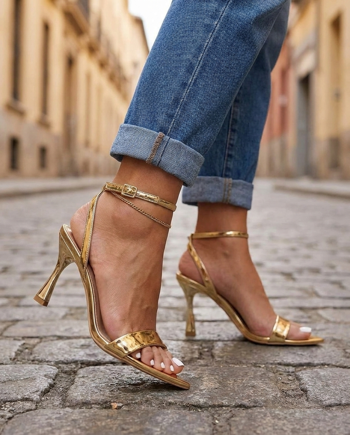 Valentina | Gold Metallische Sandalen mit Einem Riemen