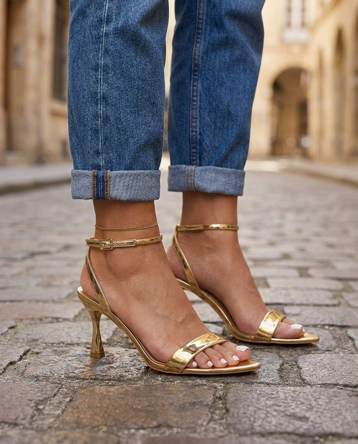 Valentina | Gold Metallische Sandalen mit Einem Riemen