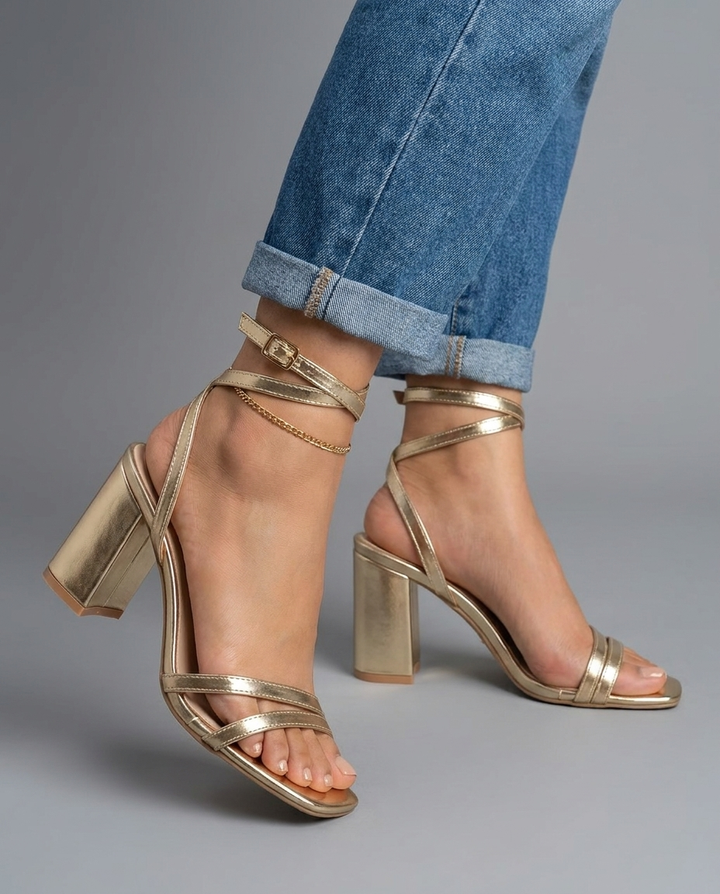 Sofia | Gold Metallic Blockabsatzsandalen