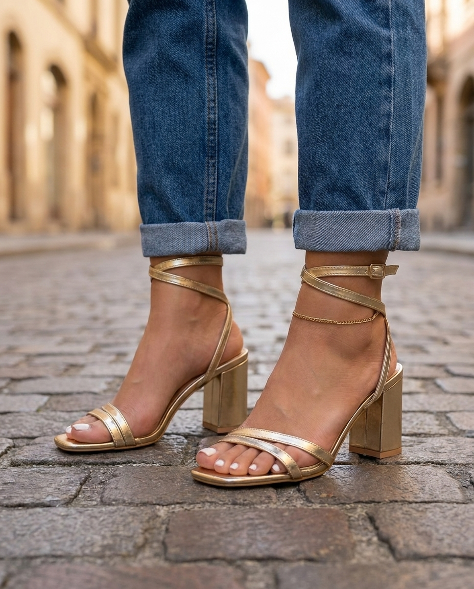 Sofia | Gold Metallic Blockabsatzsandalen