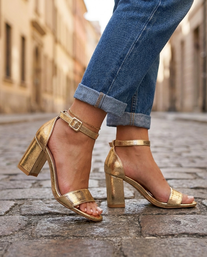 Elisa | Texturierte Blockabsatzsandalen