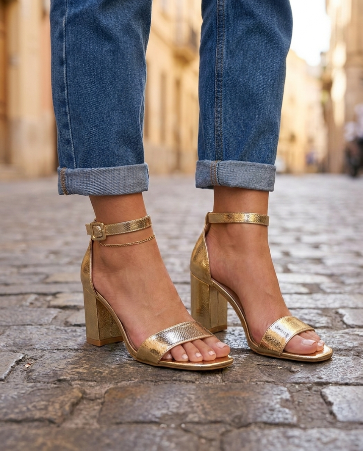 Elisa | Texturierte Blockabsatzsandalen