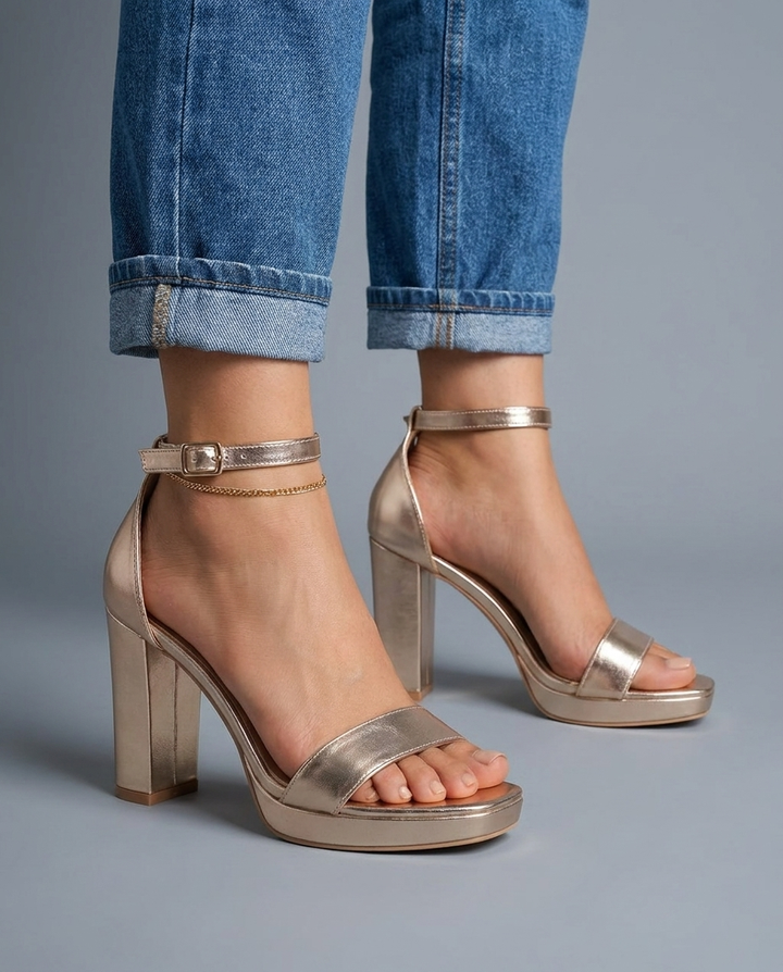 Giselle | Gold Metallic Plattform Blockabsatz Sandalen