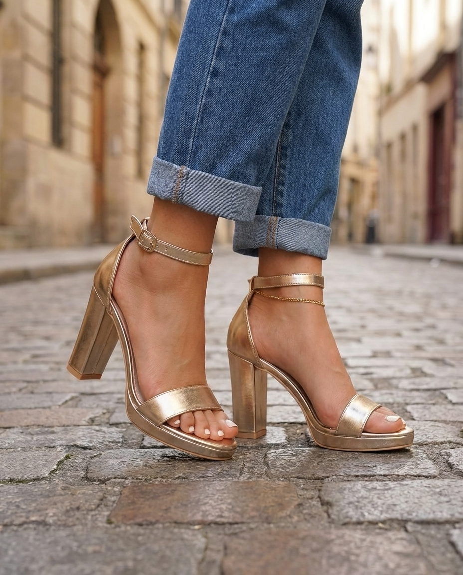 Giselle | Gold Metallic Plattform Blockabsatz Sandalen
