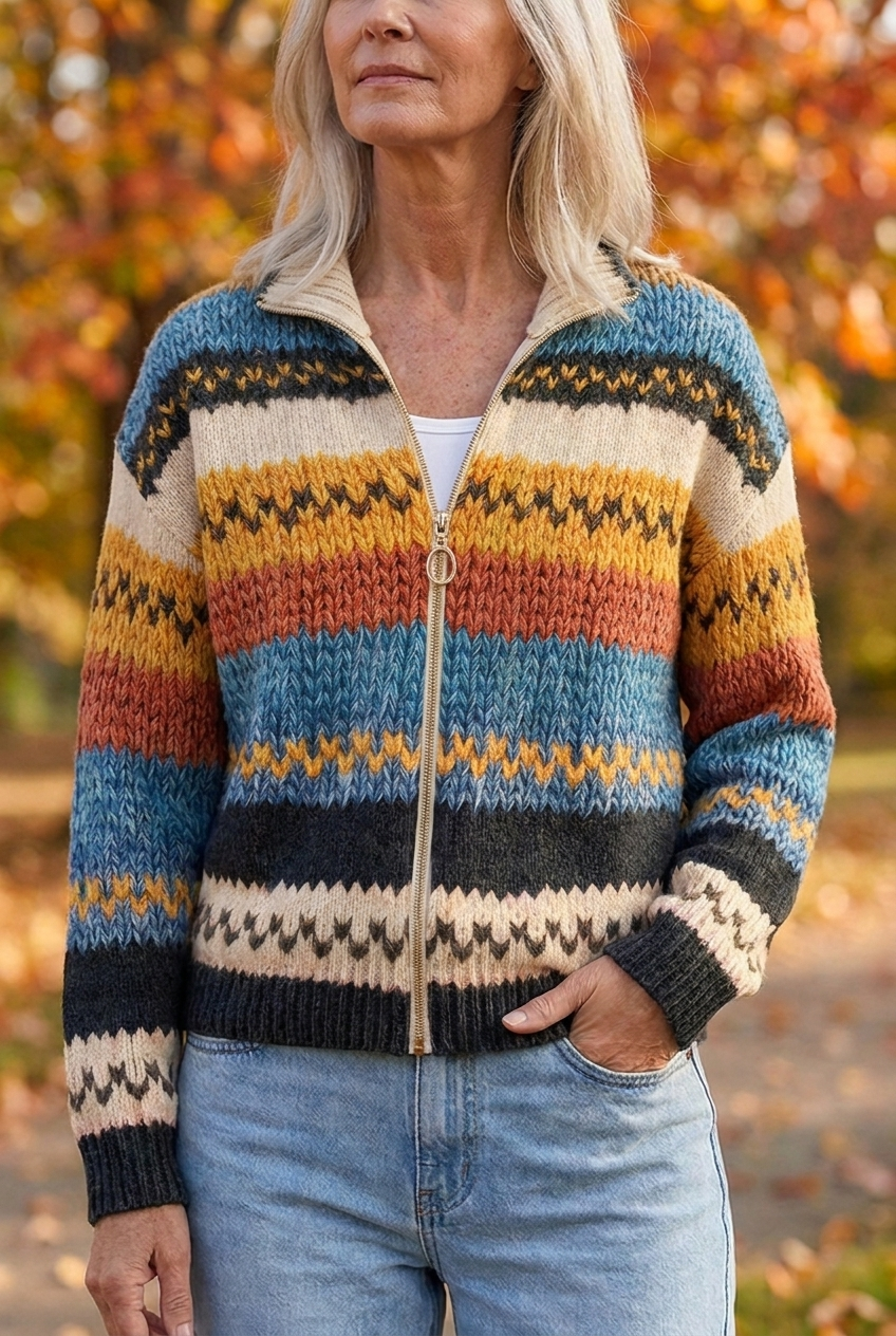 Yseult™ | Mehrfarbiger Zickzack gestreifter Cardigan