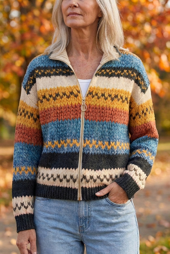 Yseult™ | Mehrfarbiger Zickzack gestreifter Cardigan