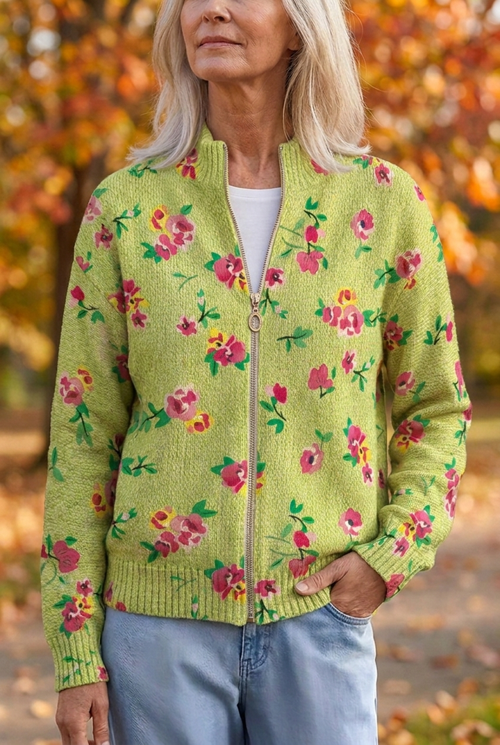 Constance™ | Pink Floral Lime Zip Cardigan