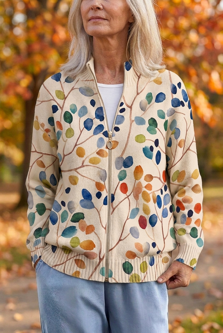 Imogene™ | Botanischer Blattdruck Zip-Cardigan