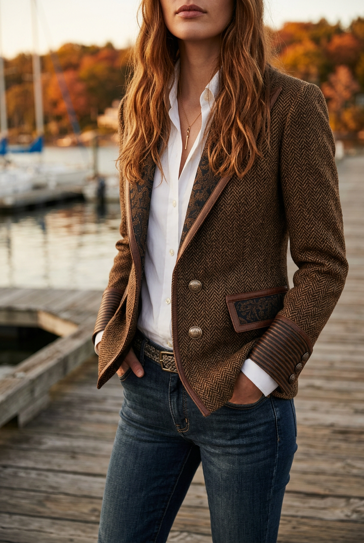 Damen Blazer mit Fischgrätmuster