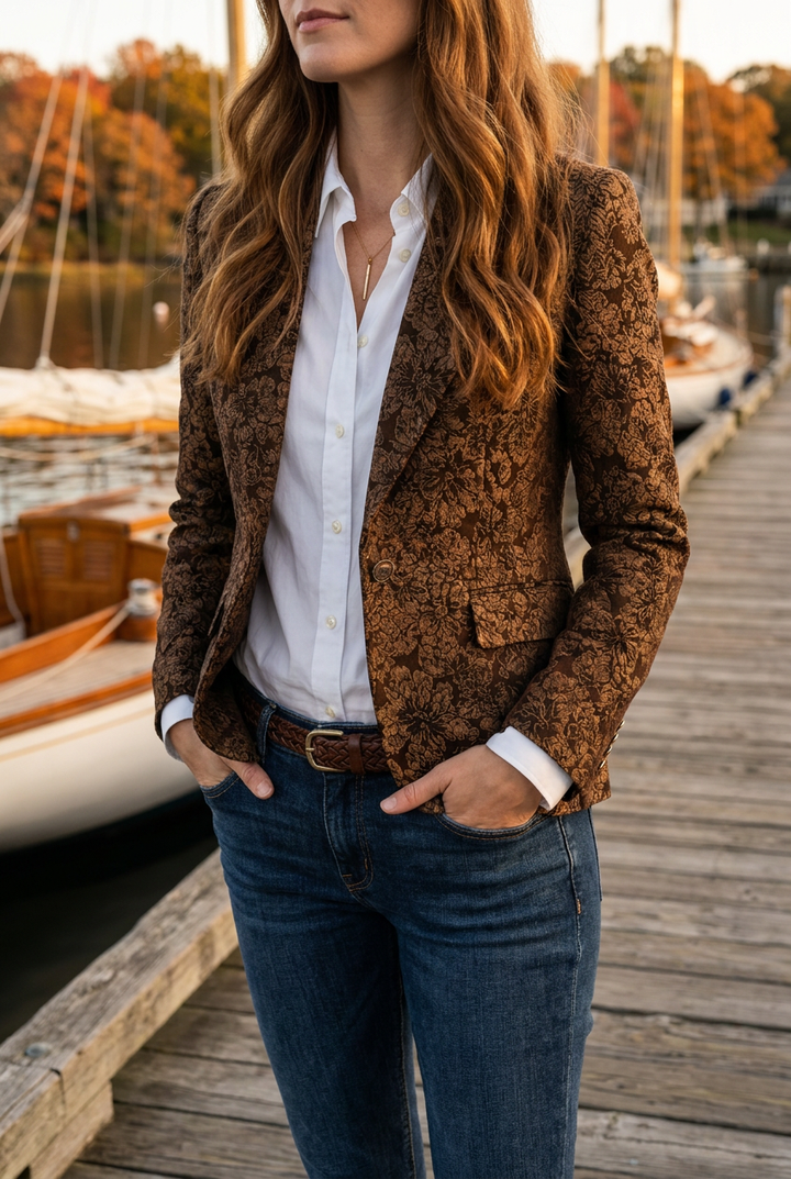 Damen Paisley Jacquard Fitted Blazer
