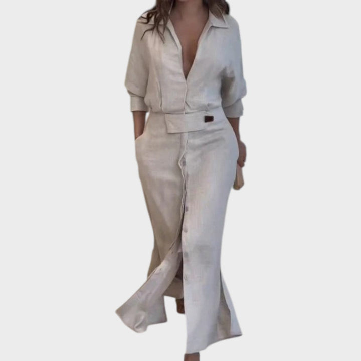 Jeanette | Langes Kleid mit V-Ausschnitt