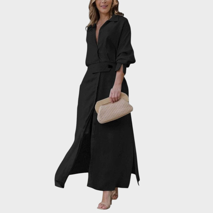Jeanette | Langes Kleid mit V-Ausschnitt