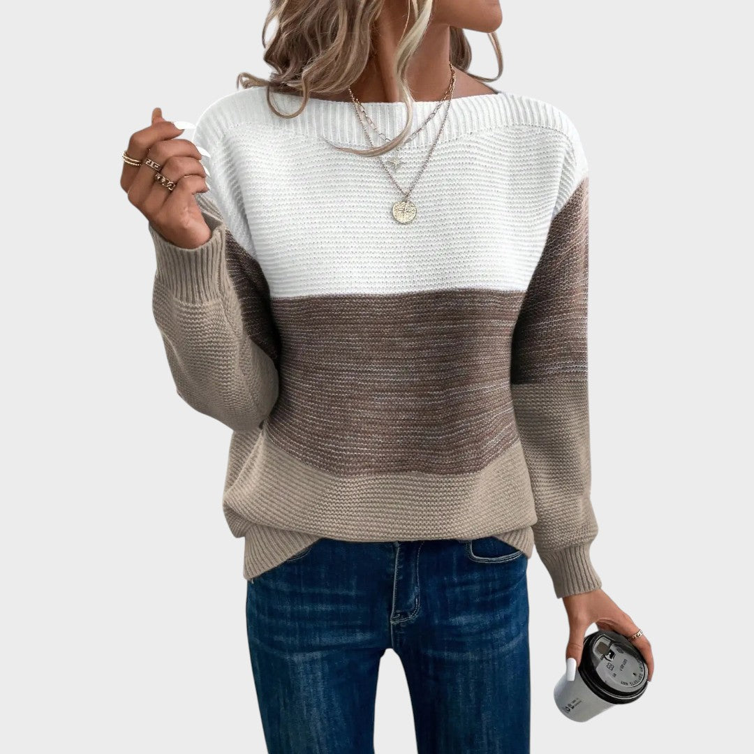 Lars Hamburg camisola de malha com padrão de blocos de cor em tons de branco, castanho e bege, corte casual e elegante.