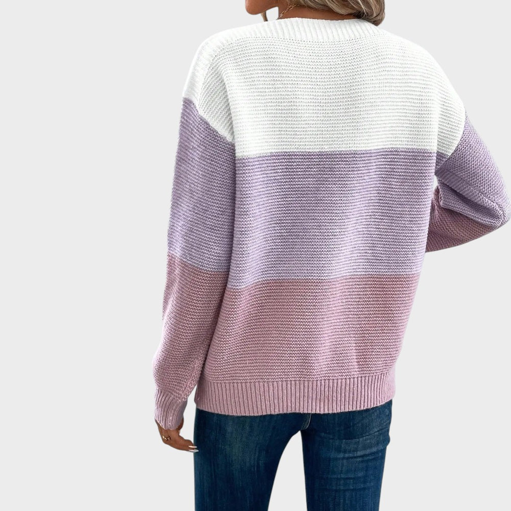Lars Hamburg camisola de malha com padrão de blocos de cores em tons pastel de branco, lilás e rosa, ajuste relaxado.
