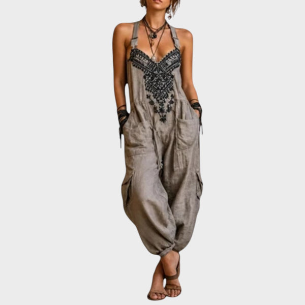 Anneke | Boho-Latzhose mit Ornament-Stickerei
